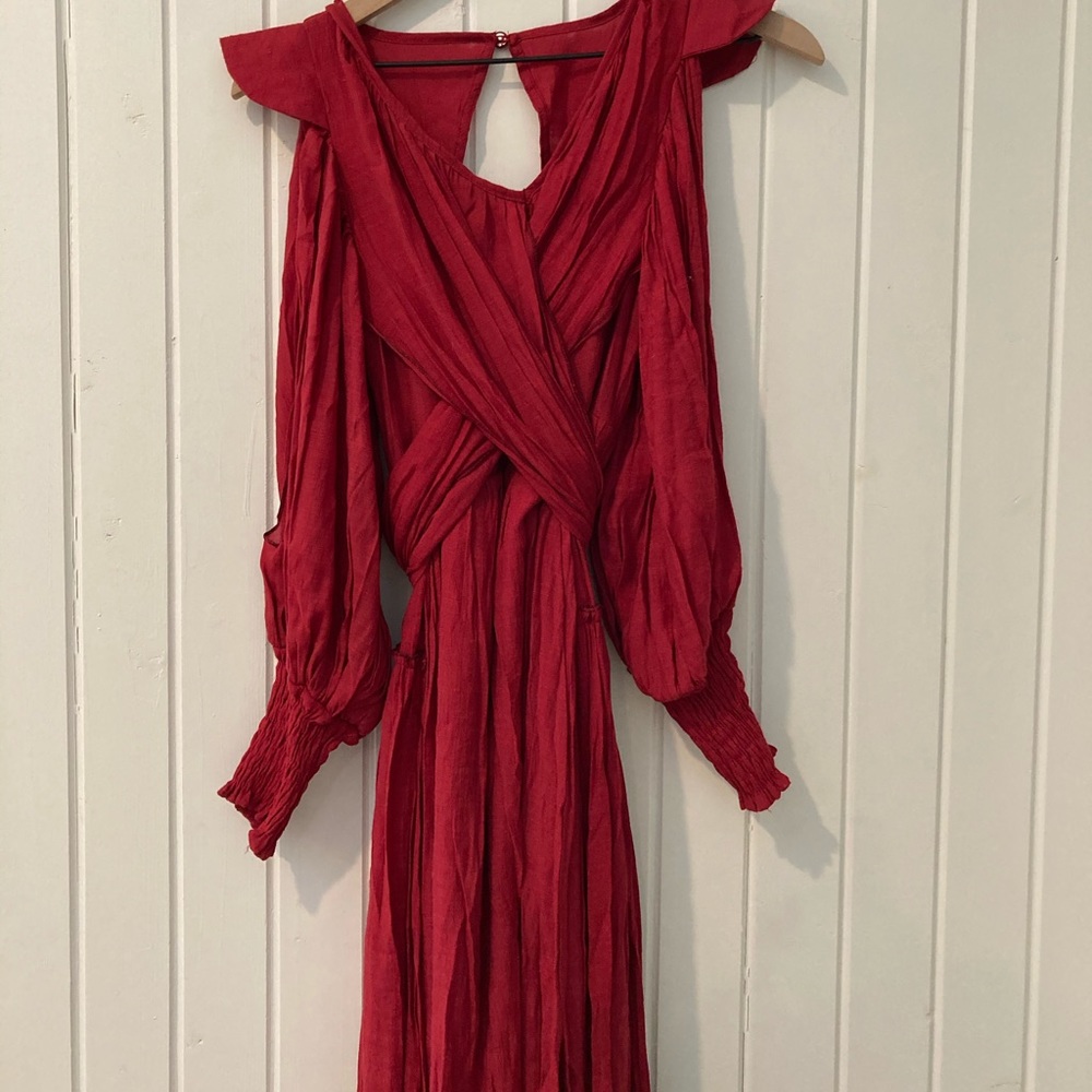 Red/pink, long sleeved, maxi dress